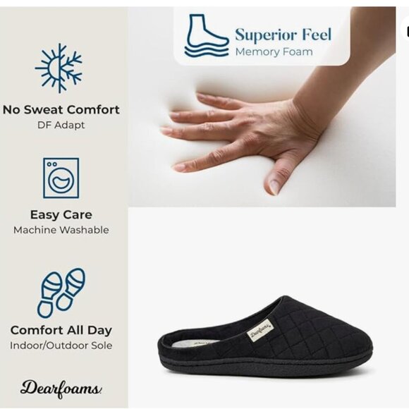 NWT Dearfoams Women's Memory Foam Washable Leslie Clog House Slipper, black 7-8 - Picture 3 of 8